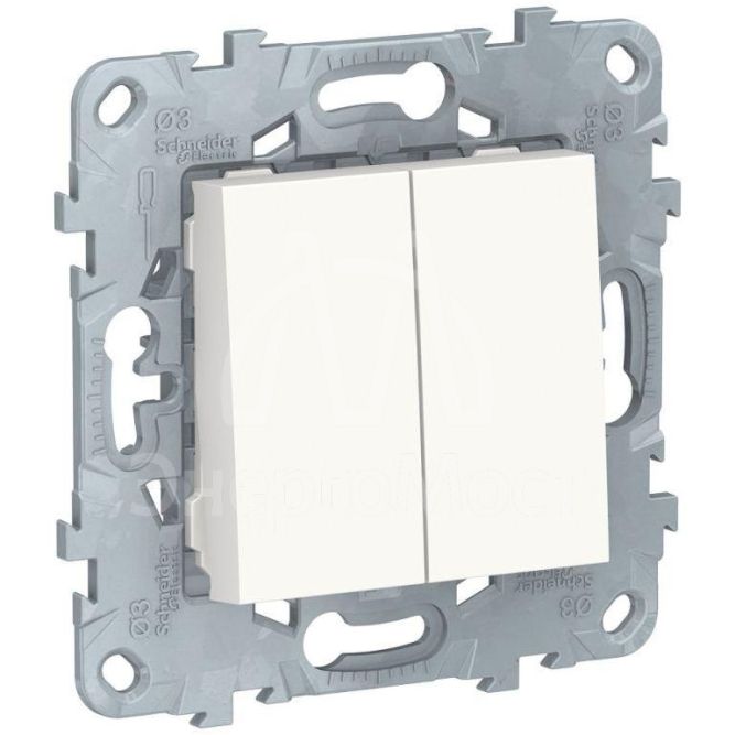 Переключатель 2-кл. 2мод. СП Unica New IP21 (2х(сх. 6)) 250В 10AX бел. SchE NU521318