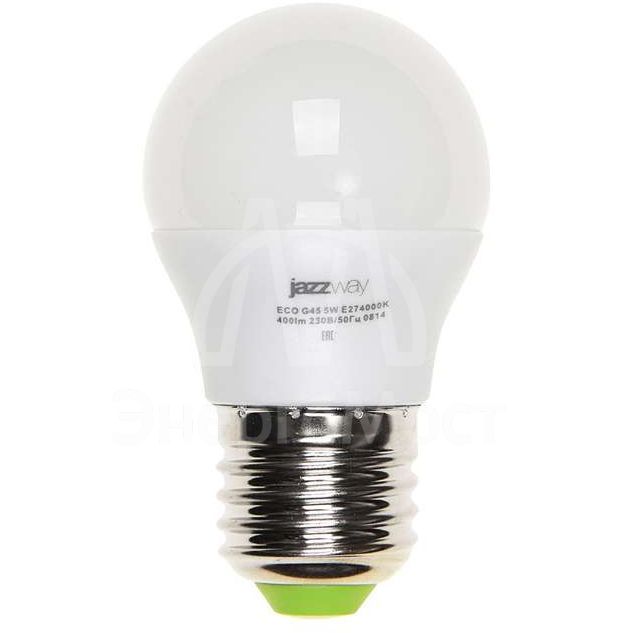 Лампа светодиодная PLED-ECO-G45 5Вт шар 4000К бел. E27 400лм 220-240В JazzWay 1036988A