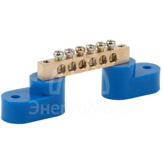 Шина N &amp;quot;ноль&amp;quot; на двух угловых изоляторах ШНИ-6х9-6-У2 NO-222-55 син. (уп.10шт) Эра Б0033435