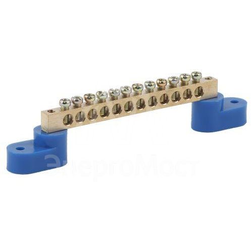 Шина N &amp;quot;ноль&amp;quot; на двух угловых изоляторах ШНИ-6х9-6-У2 NO-222-55 син. (уп.10шт) Эра Б0033435