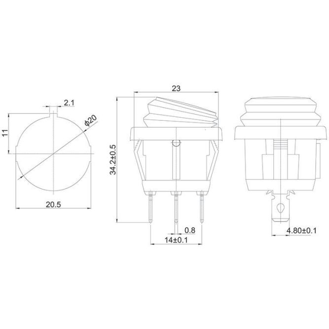 Выключатель клавишный круглый 250В 6А (3c) ON-OFF зел. с подсветкой ВЛАГОЗАЩИТА Rexant 36-2597