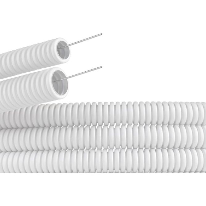 Труба гофрированная ПЛЛ гибкая d40мм с протяжкой безгалоген. (HF) ПВ-0 бел. (уп.20м) DKC 81840