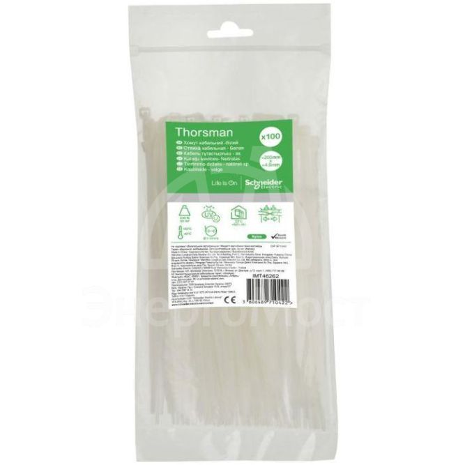 Стяжка кабельная 200х4.8 бел. (уп.100шт) SchE IMT46262