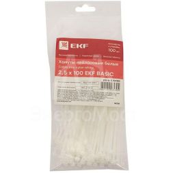 Хомут кабельный 2.5х100 нейл. бел. (уп.100шт) EKF plc-c-2.5x100