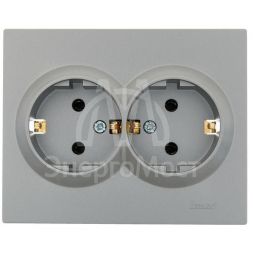 Розетка 2-м СП VESNA с заземл. ПБТ платина LEZARD 742-3500-127B