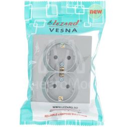Розетка 2-м СП VESNA с заземл. ПБТ платина LEZARD 742-3500-127B