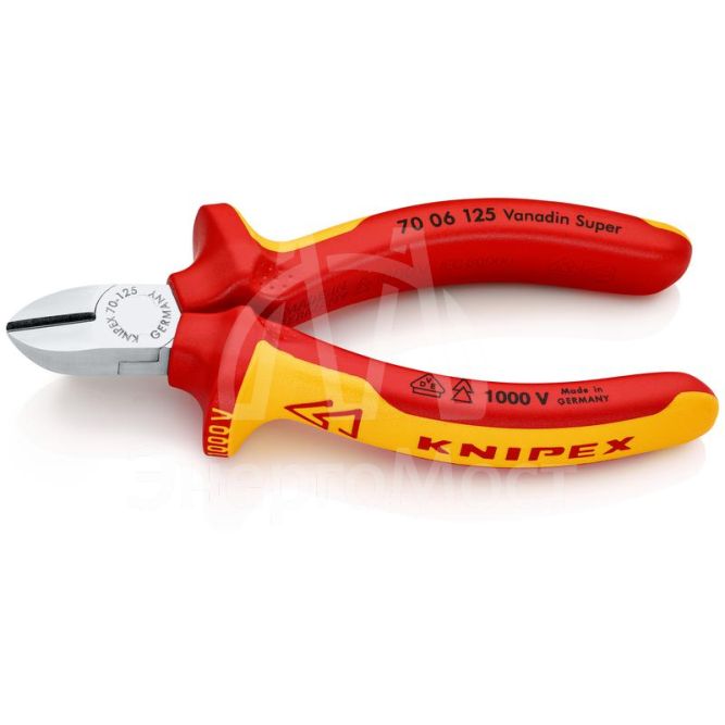 Бокорезы VDE L-125мм твердость кромок 62 HRC хром. Knipex KN-7006125