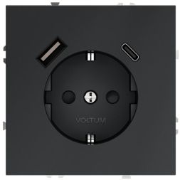 Розетка 1-м СП S70 16А с USB A+С с заземл. защ. шторки механизм графит Voltum VLS040507