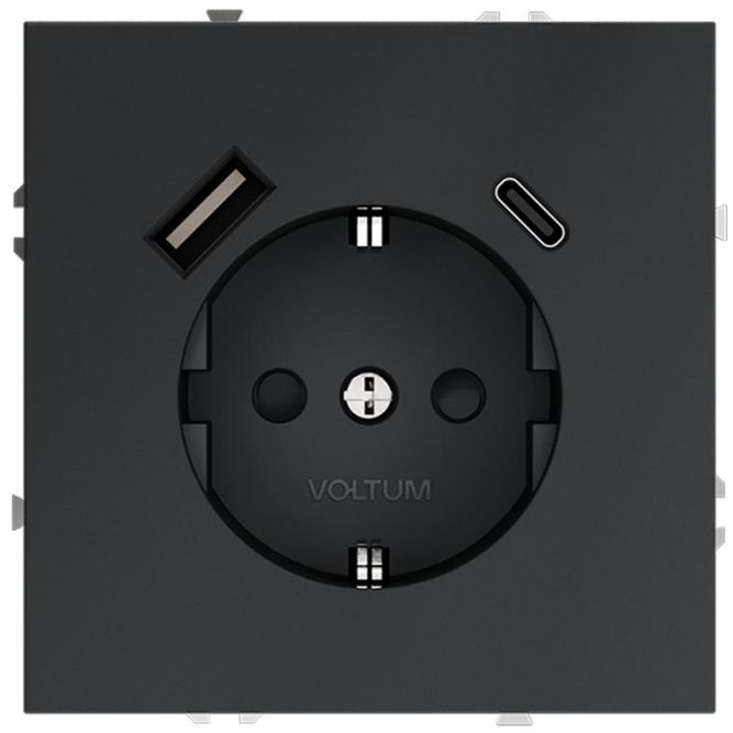 Розетка 1-м СП S70 16А с USB A+С с заземл. защ. шторки механизм графит Voltum VLS040507