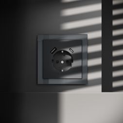 Розетка 1-м СП S70 16А с USB A+С с заземл. защ. шторки механизм графит Voltum VLS040507
