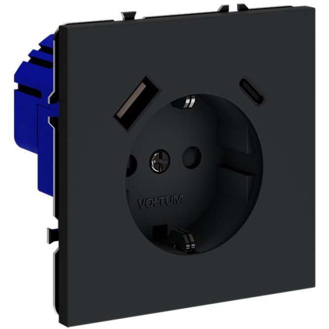 Розетка 1-м СП S70 16А с USB A+С с заземл. защ. шторки механизм графит Voltum VLS040507