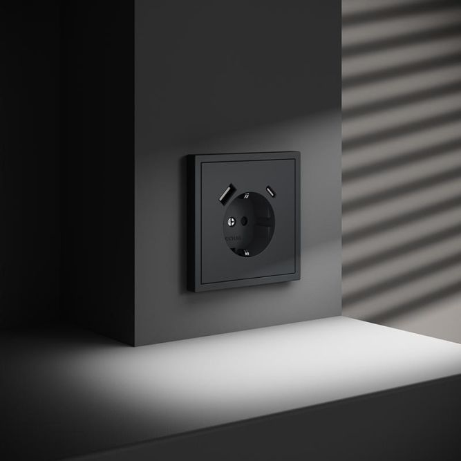 Розетка 1-м СП S70 16А с USB A+С с заземл. защ. шторки механизм графит Voltum VLS040507