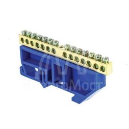 Шина нулевая N 6х9 14 отвер. латунь син. изолятор на DIN-рейку PROxima EKF sn0-63-14-d