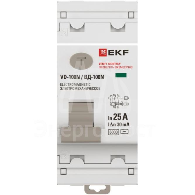 Выключатель дифференциального тока 2п 25А 30мА тип AC 6кА ВД-100N электромех. PROxima EKF E1026M2530