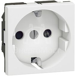Механизм розетки 1-м СП Mosaic New 2мод. 2К+З защ. шторки винт. клеммы нем. станд. с заземл. бел. Leg 077213