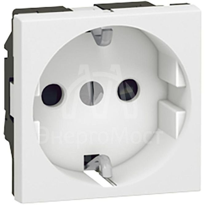 Механизм розетки 1-м СП Mosaic New 2мод. 2К+З защ. шторки винт. клеммы нем. станд. с заземл. бел. Leg 077213