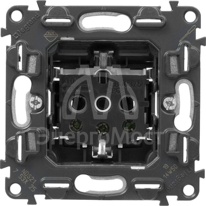 Механизм розетки 1-м СП Valena In&amp;#039;matic 16А IP20 250В 2К+З винт. зажимы Leg 753025