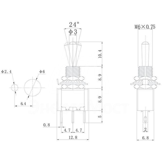 Тумблер 250В 3А (3с) ON-OFF-ON 1п Micro (MTS-103) Rexant 36-4011