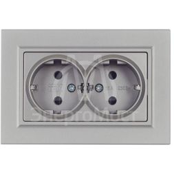 Розетка 2-м СП BRITE РСш12-3-БрС 16А в сборе с заземл. защ. шторки сталь IEK BR-R24-16-K46-F