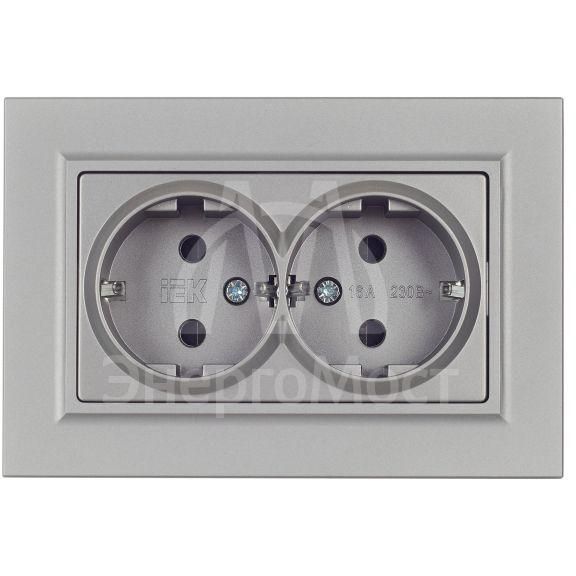 Розетка 2-м СП BRITE РСш12-3-БрС 16А в сборе с заземл. защ. шторки сталь IEK BR-R24-16-K46-F