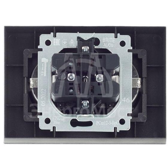 Розетка 2-м СП BRITE РСш12-3-БрС 16А в сборе с заземл. защ. шторки сталь IEK BR-R24-16-K46-F