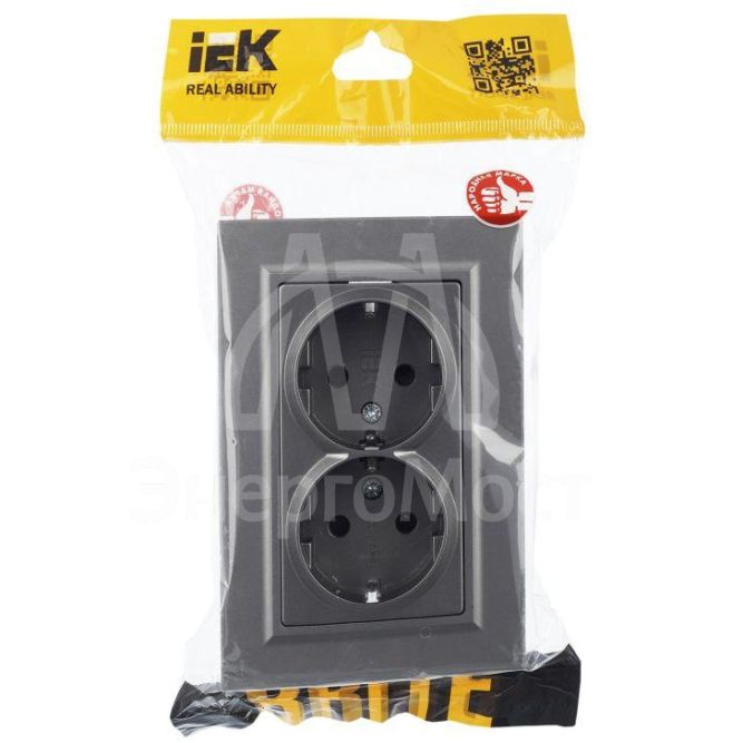 Розетка 2-м СП BRITE РСш12-3-БрС 16А в сборе с заземл. защ. шторки сталь IEK BR-R24-16-K46-F
