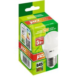Лампа светодиодная PLED-ECO-G45 5Вт шар 3000К тепл. бел. E27 400лм 220-240В JazzWay 1036957A