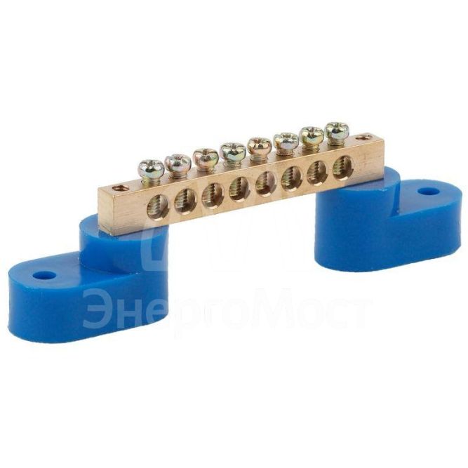 Шина N &amp;quot;ноль&amp;quot; на двух угловых изоляторах ШНИ-6х9-8-У2 NO-222-56 син. (уп.10шт) Эра Б0033436
