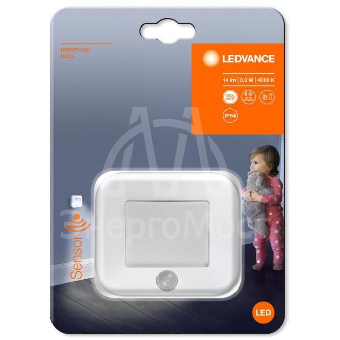Светильник NIGHTLUX Hall 0.25Вт 4000К 14лм IP54 3х1.5В LR03 с сенсором бел. LEDVANCE 4058075260658
