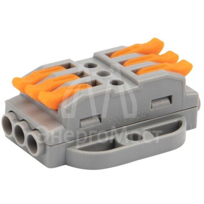 Клемма строительно-монтажная СМК проходная 3п 0.08-4кв.мм с монтажной площадкой сер. (блист.5шт) Rexant 07-6263-5