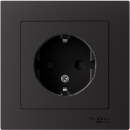 Розетка 1-м СП AtlasDesign 16А IP20 с заземл. защ. шторки в сборе карбон SE ATN001044