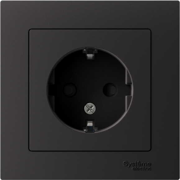 Розетка 1-м СП AtlasDesign 16А IP20 с заземл. защ. шторки в сборе карбон SE ATN001044
