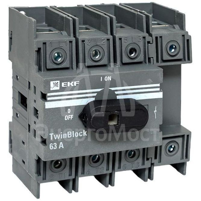 Рубильник 4п 63А с рукояткой управления для прямой установки TwinBlock EKF tb-63-4p-f