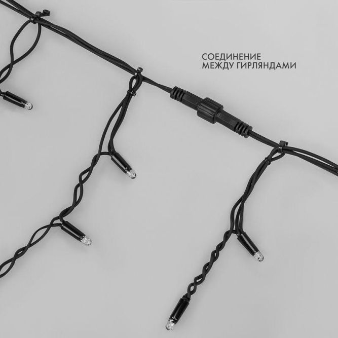 Гирлянда светодиодная &amp;quot;Айсикл&amp;quot; (бахрома) 4х0.6м 128LED тепл. бел. 8Вт 230В IP67 эффект мерцания провод каучук черн. Neon-Night 255-236