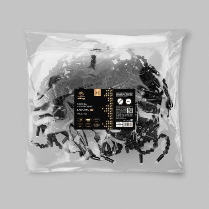 Гирлянда светодиодная &amp;quot;Айсикл&amp;quot; (бахрома) 4х0.6м 128LED тепл. бел. 8Вт 230В IP67 эффект мерцания провод каучук черн. Neon-Night 255-236