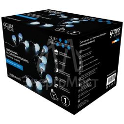 Гирлянда светодиодная садовая &amp;quot;Большие шары&amp;quot; Solar 10LED бел. IP44 на солнечн. батарее GAUSS GS033