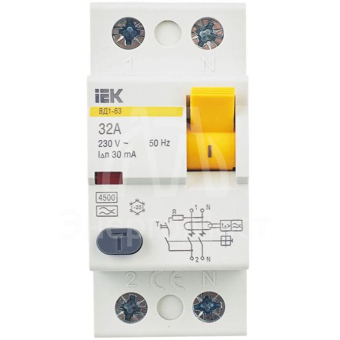 Выключатель дифференциального тока (УЗО) 2п 32А 30мА тип A ВД1-63 IEK MDV11-2-032-030