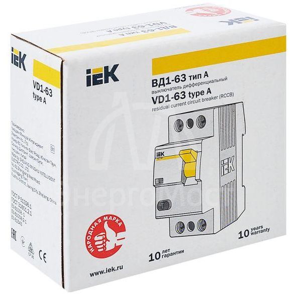 Выключатель дифференциального тока (УЗО) 2п 32А 30мА тип A ВД1-63 IEK MDV11-2-032-030