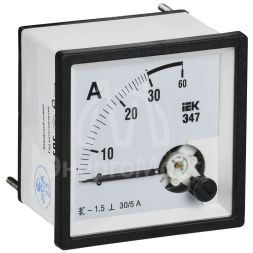 Амперметр Э47 30/5А класс точн. 1.5 72х72мм IEK IPA10-6-0030-E