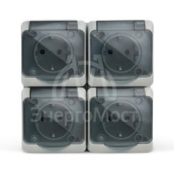 Розетка 4-м ОП Nix 16А IP54 250В с заземл. с прозр. крышкой сер. TOKOV ELECTRIC TKE-NX-R4Z-C06T-IP54