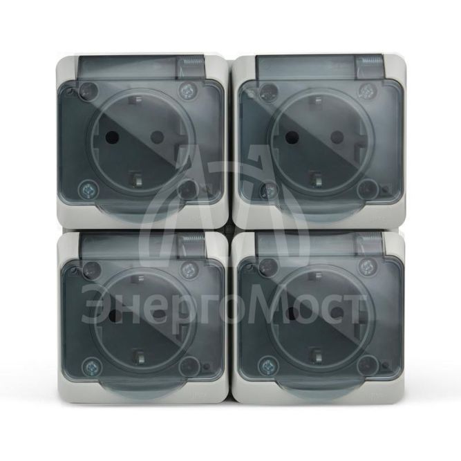 Розетка 4-м ОП Nix 16А IP54 250В с заземл. с прозр. крышкой сер. TOKOV ELECTRIC TKE-NX-R4Z-C06T-IP54