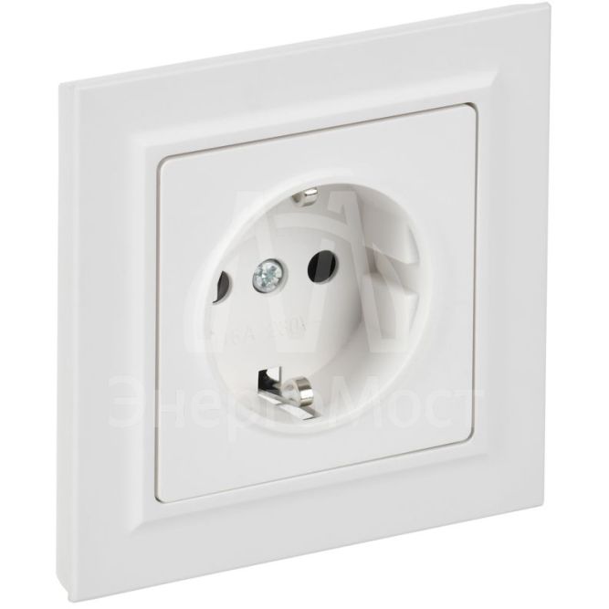 Розетка BRITE РСР14-1-0-БрАБ 16А в сборе с заземл. защ. шторки арктич. бел. IEK BR-R14-16-K91-F