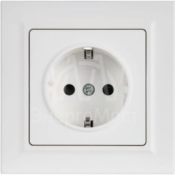 Розетка BRITE РСР14-1-0-БрАБ 16А в сборе с заземл. защ. шторки арктич. бел. IEK BR-R14-16-K91-F