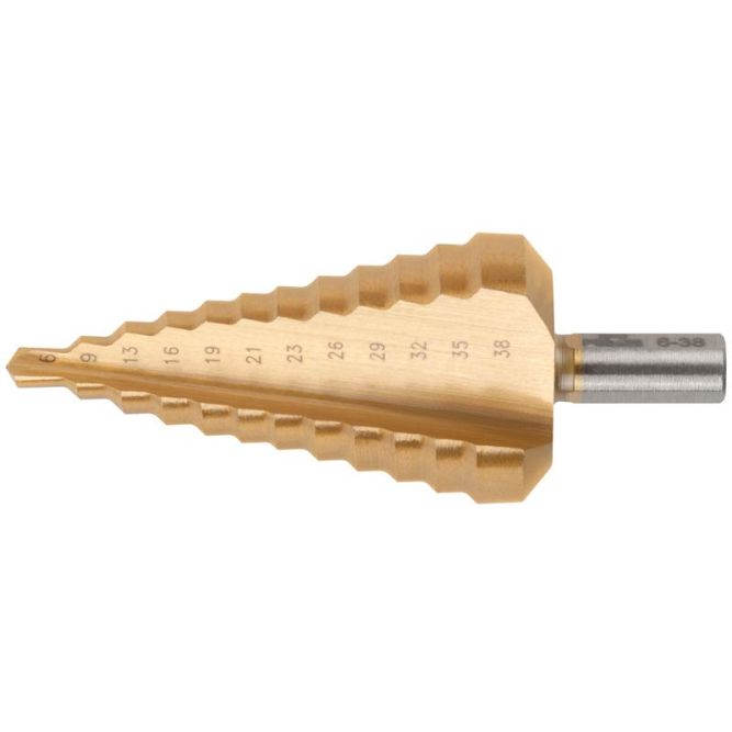 Сверло ступенчатое HSS по металлу 12 ступеней 6-9-13-16-19-21-23-26-29-32-35-38мм MOS 36386М