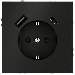 Розетка 1-м СП S70 16А с USB A+С с заземл. защ. шторки механизм черн. матов. Voltum VLS040508