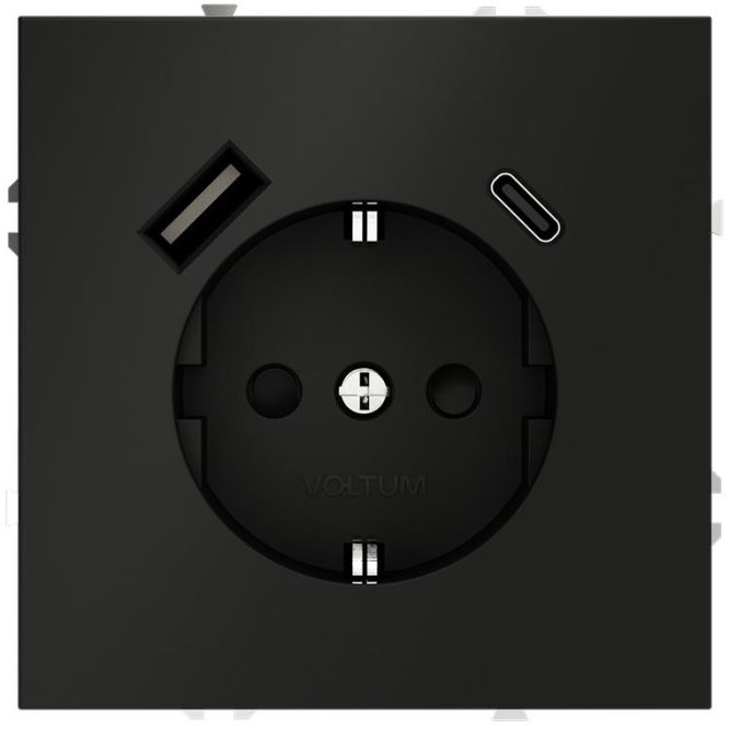 Розетка 1-м СП S70 16А с USB A+С с заземл. защ. шторки механизм черн. матов. Voltum VLS040508