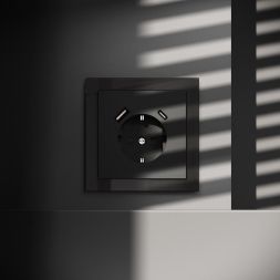 Розетка 1-м СП S70 16А с USB A+С с заземл. защ. шторки механизм черн. матов. Voltum VLS040508