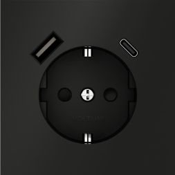 Розетка 1-м СП S70 16А с USB A+С с заземл. защ. шторки механизм черн. матов. Voltum VLS040508