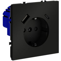 Розетка 1-м СП S70 16А с USB A+С с заземл. защ. шторки механизм черн. матов. Voltum VLS040508