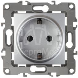 Механизм розетки 1-м СП Эра12 12-2102-03 16А IP20 16AX 250В 2P+E Schuko защ. шторки алюм. Эра Б0014689